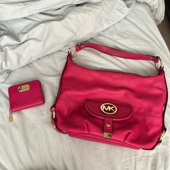 Michael Kors Handbags - Michael Kors Pink Leather Purse and Small Wallet